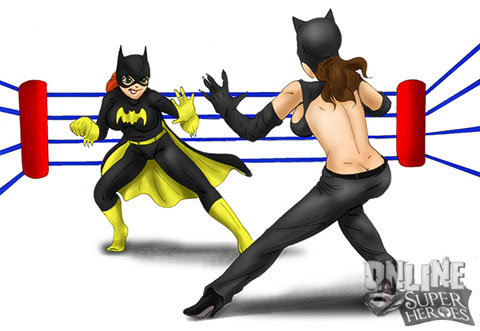 Catwoman and Batgirl fighting