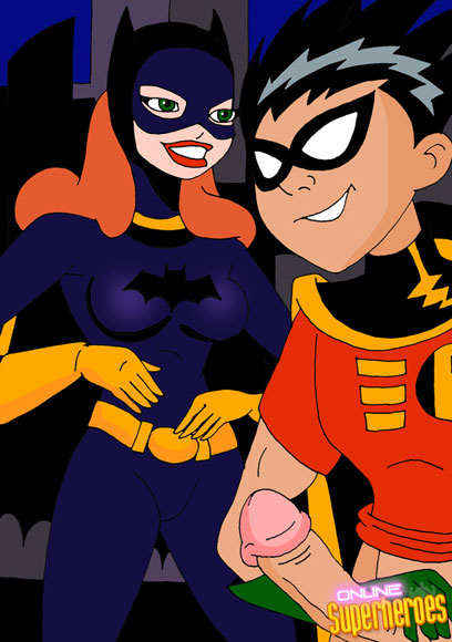 Batman and Robin fuck Batgirl